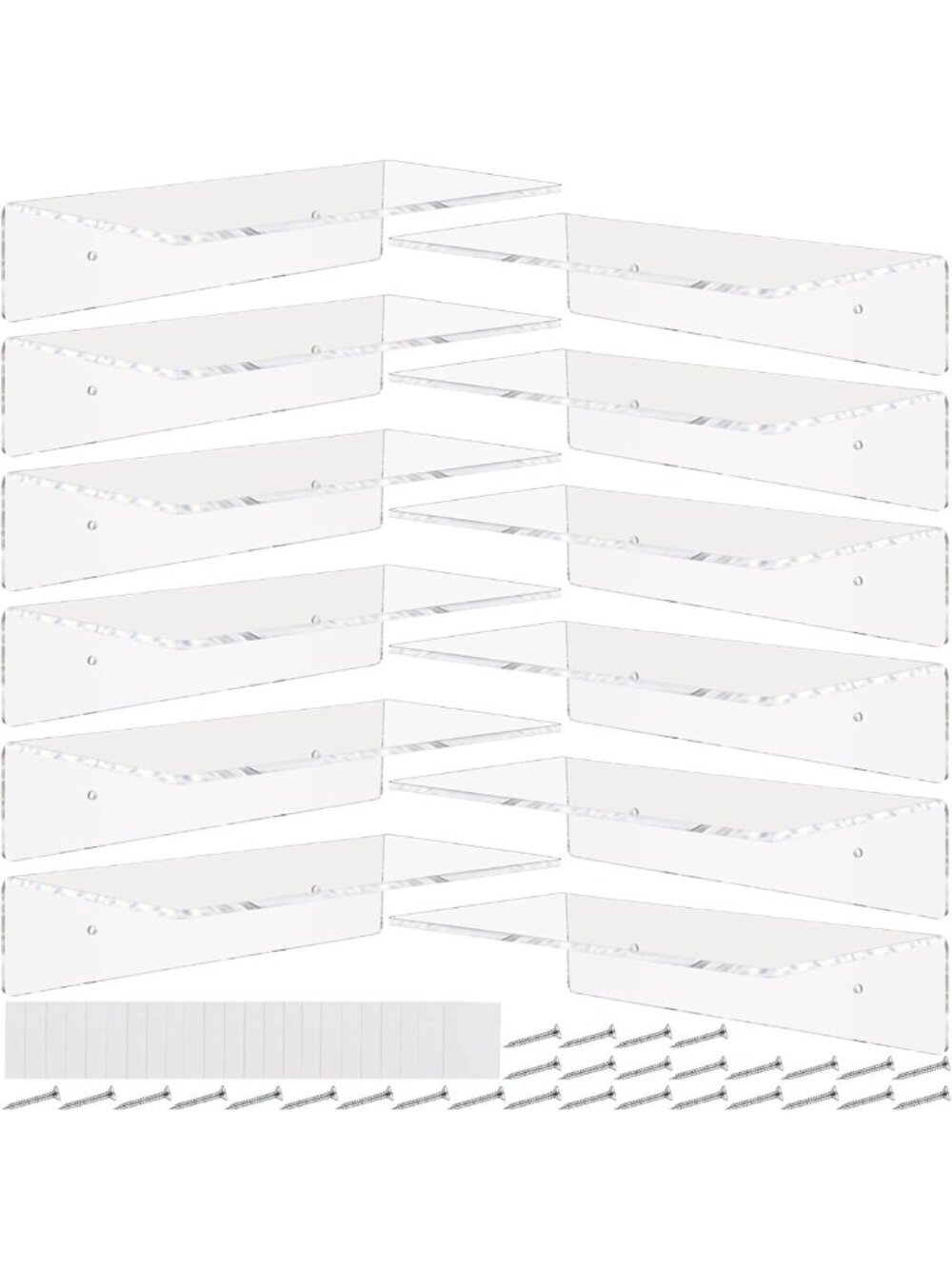 12 Pack Clear Acrylic Floating Shelves - 12 Inch Invisible Wall Display for Home